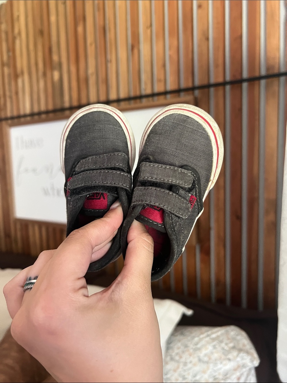 Kids Vans Canvas Sneakers in Charcoal with Red Accent